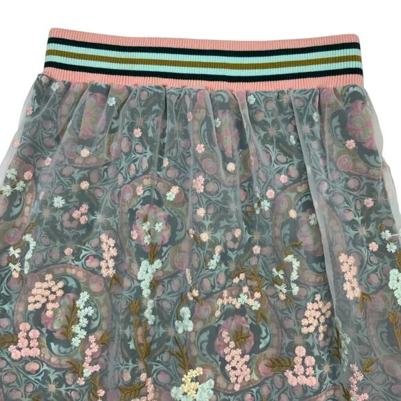 Anna Sui Sui Floral Skirt S Sheer Overlay Embroidered - Picture 7 of 12